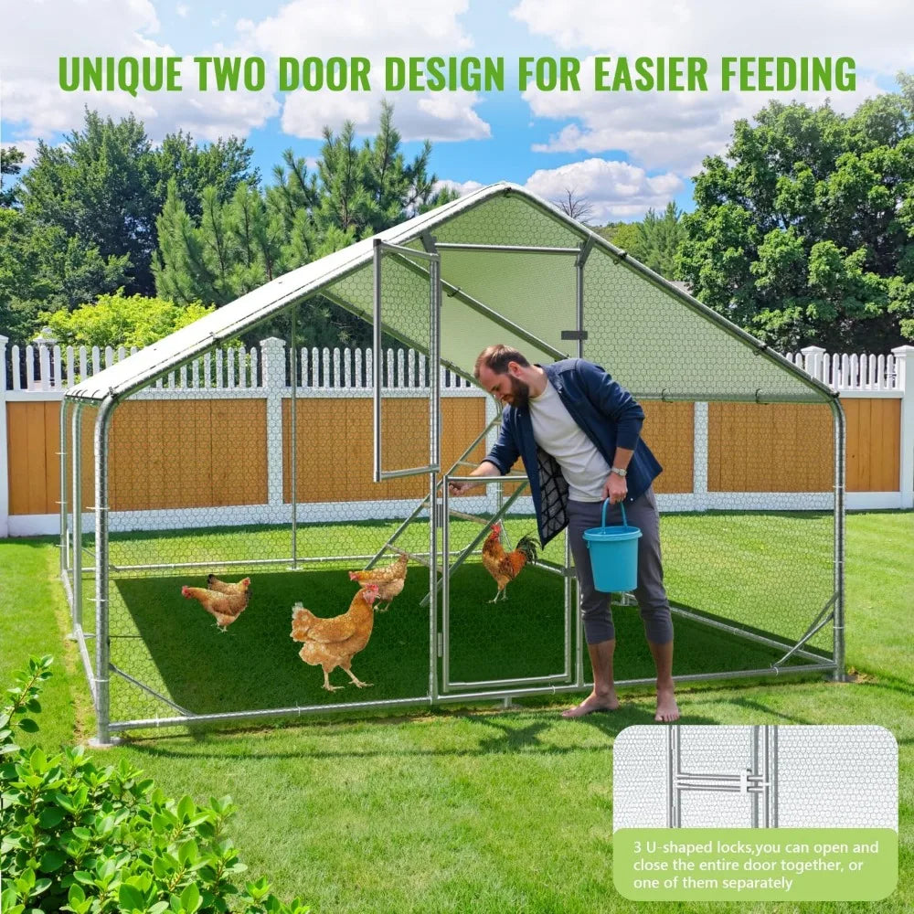 Farm Animals Metal Chicken Coop With Cover Outdoor Waterproof Run