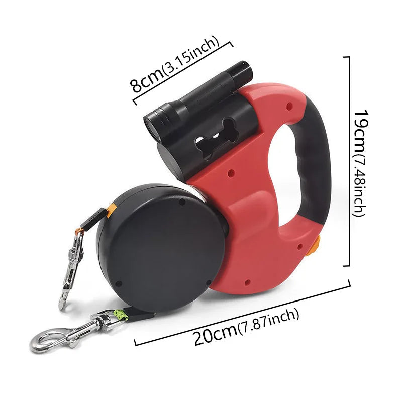 NONECN 3in1 Retractable Dog Leash With Flashlight And Bag Dispenser