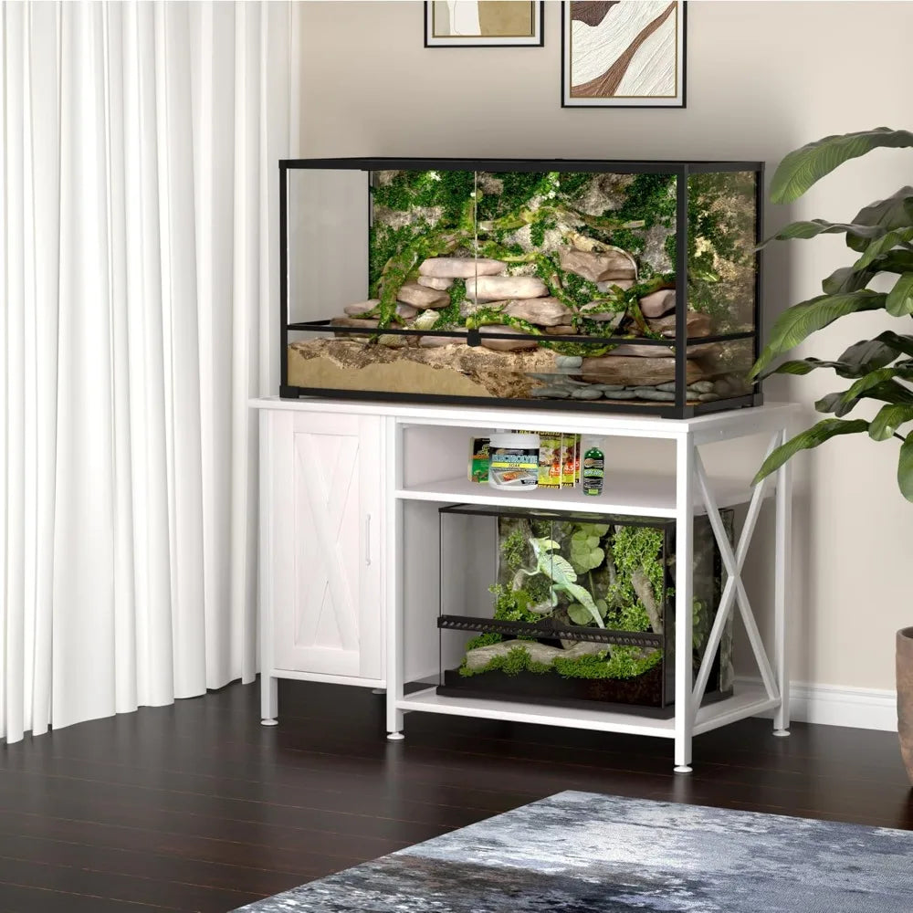 Reptile Tank Stand With Power Outlet And Storage Cabinet
