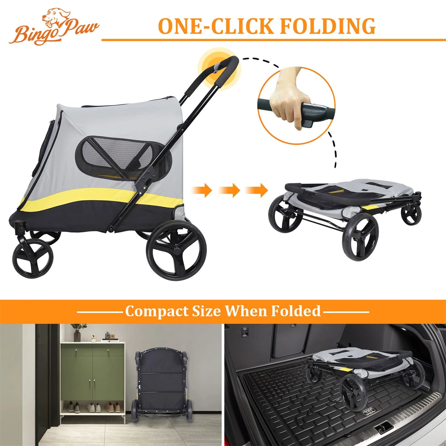 Breed One Click Folding Pet Stroller With Universal Wheels