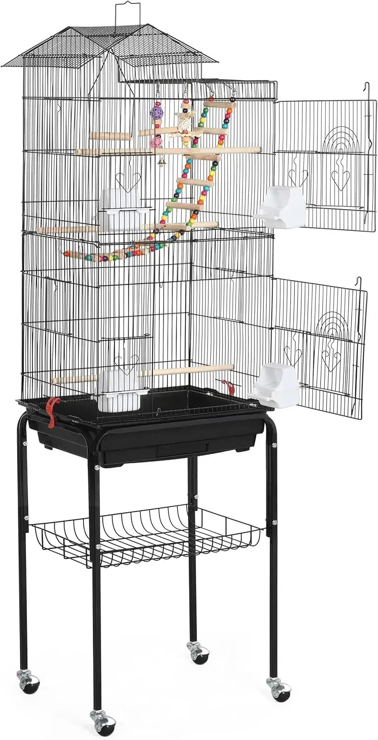 High Concerned Bird Cage Open Top With Detachable Rolling Stand