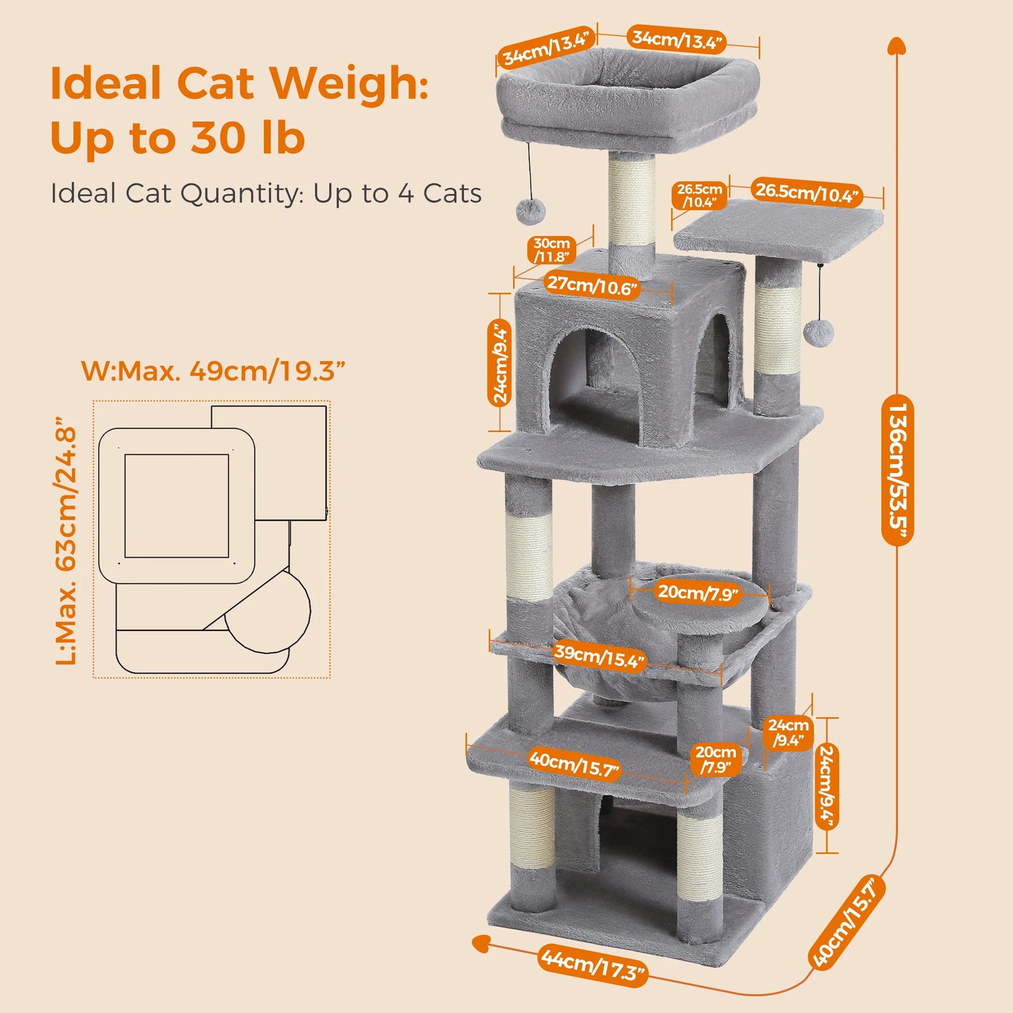 PEQULTICN 6 Level Cat Tree Tower With Joyful Pompom