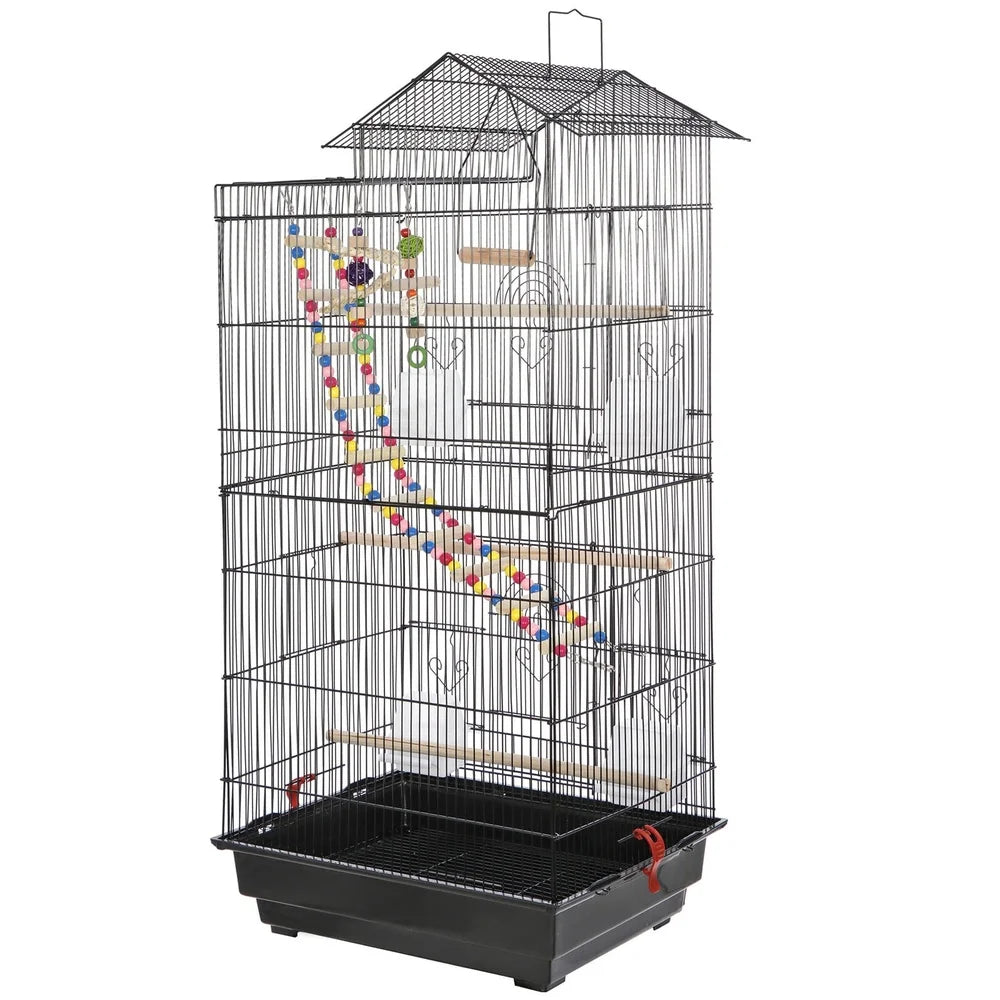 XMSJ Parrot Cage With Wheels 4 Feeder Doors Removable Tray