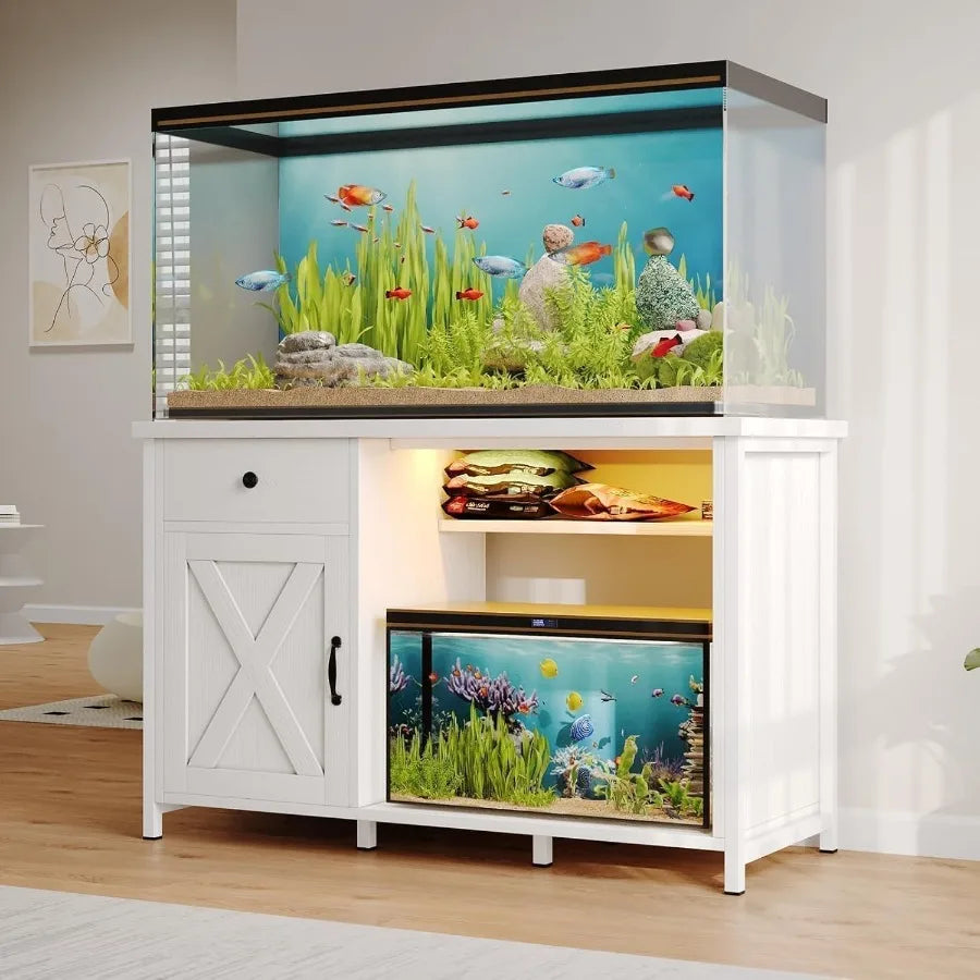 Fish Tank Stand With LED Light And USB Charging Ports