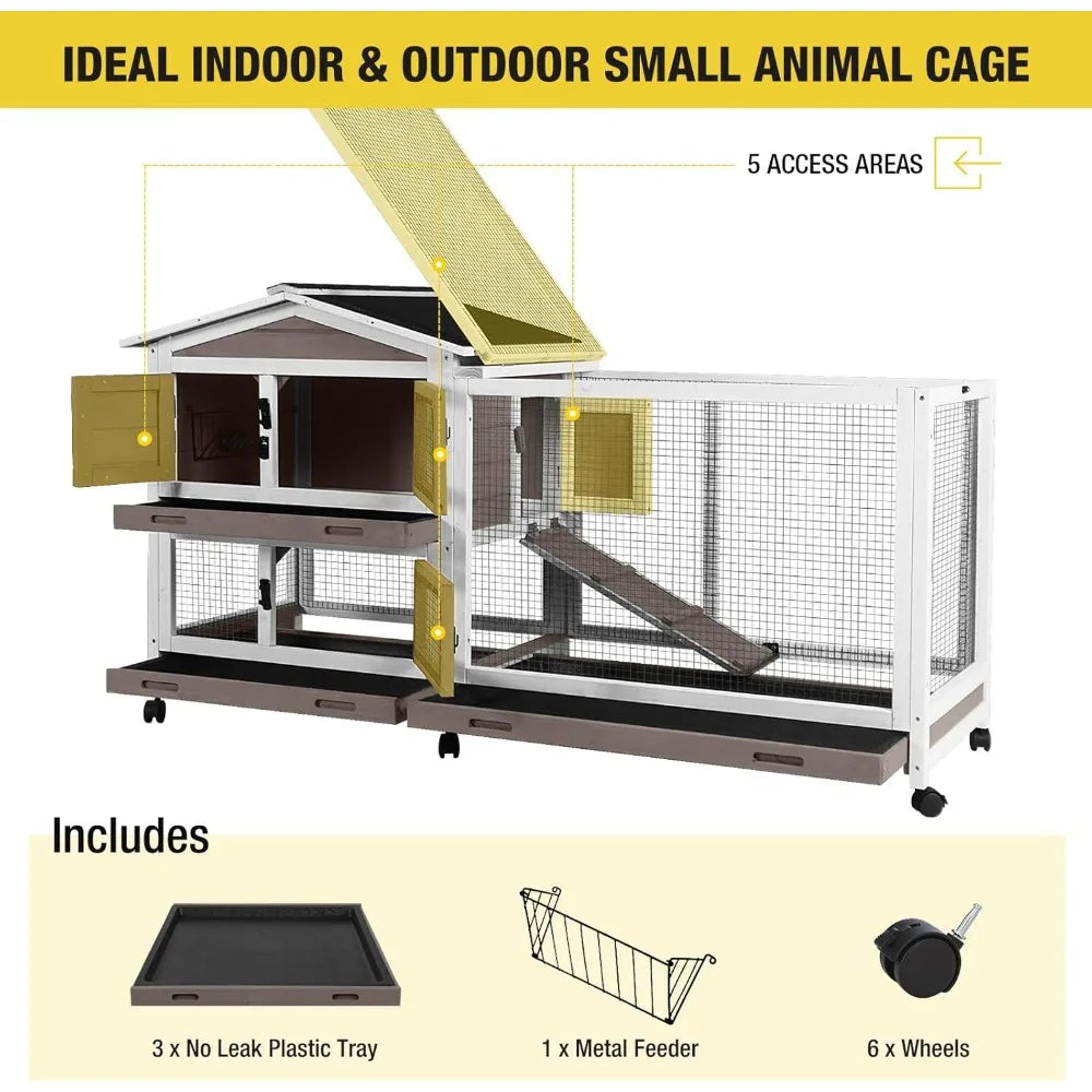 High Concerned Rabbit Hutch on Wheels With Pull Out Trays