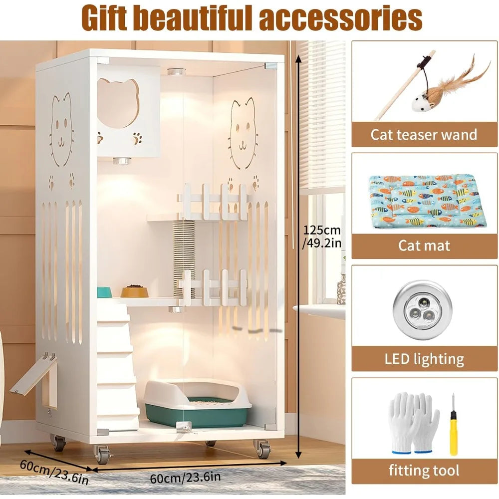 Closure Indoor Multi Level Cat Tree With Wheels Scratching Post