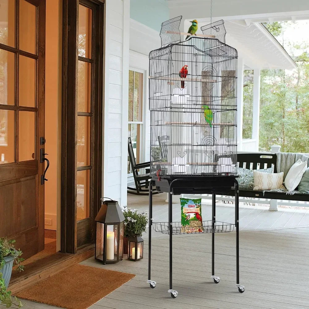 Gap Open Top Bird Cage with Detachable Rolling Stand