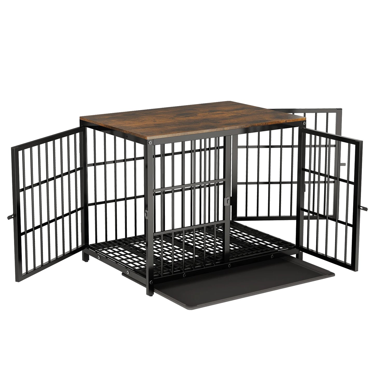 BINGOPAW Heavy Duty Metal Dog Kennel End Table With Three Doors Removable Tray