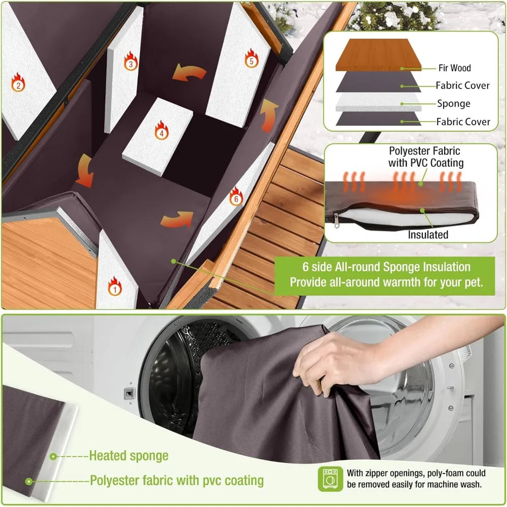 Large Dog House with Insulated Liner for Winter Outdoor Dog Cage with All-Around Iron Frame Dog Kennel for Small & Medium