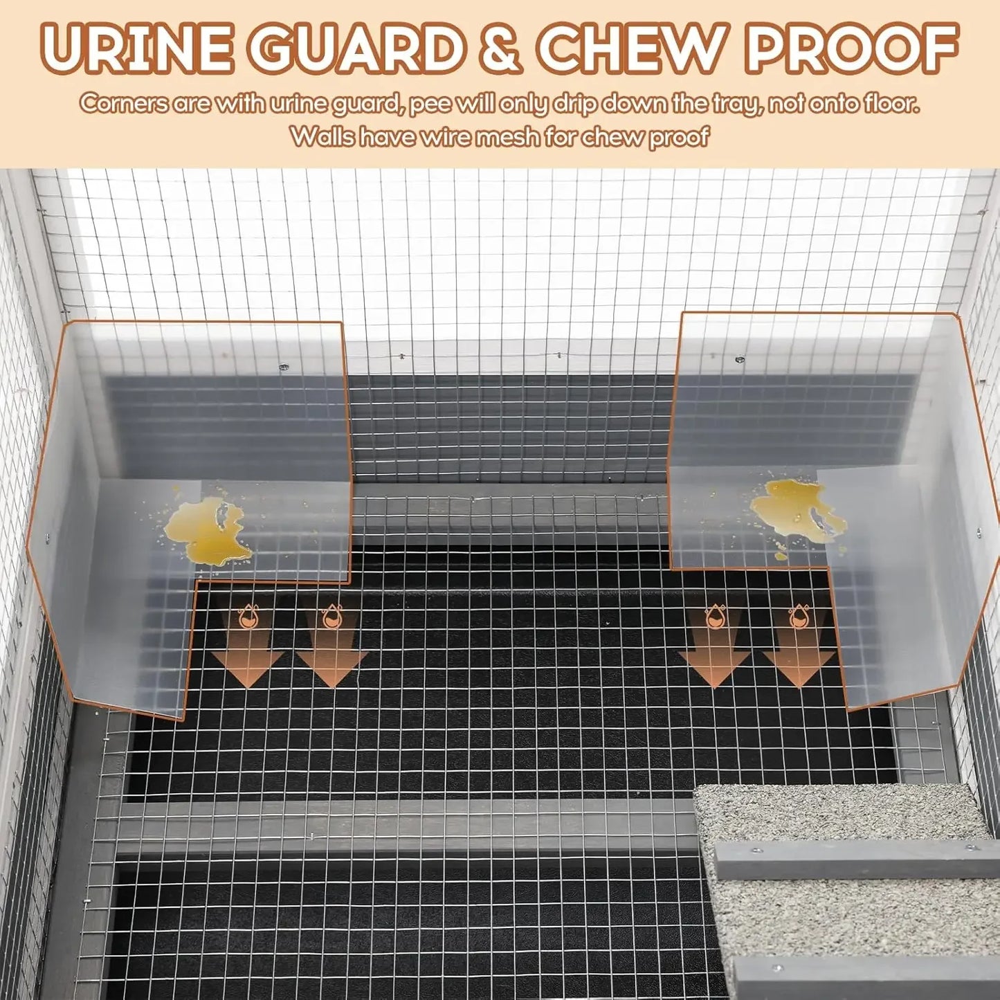 XMSJ Rabbit Hutch Leak Proof Cage With Urine Guards Wheels Tray