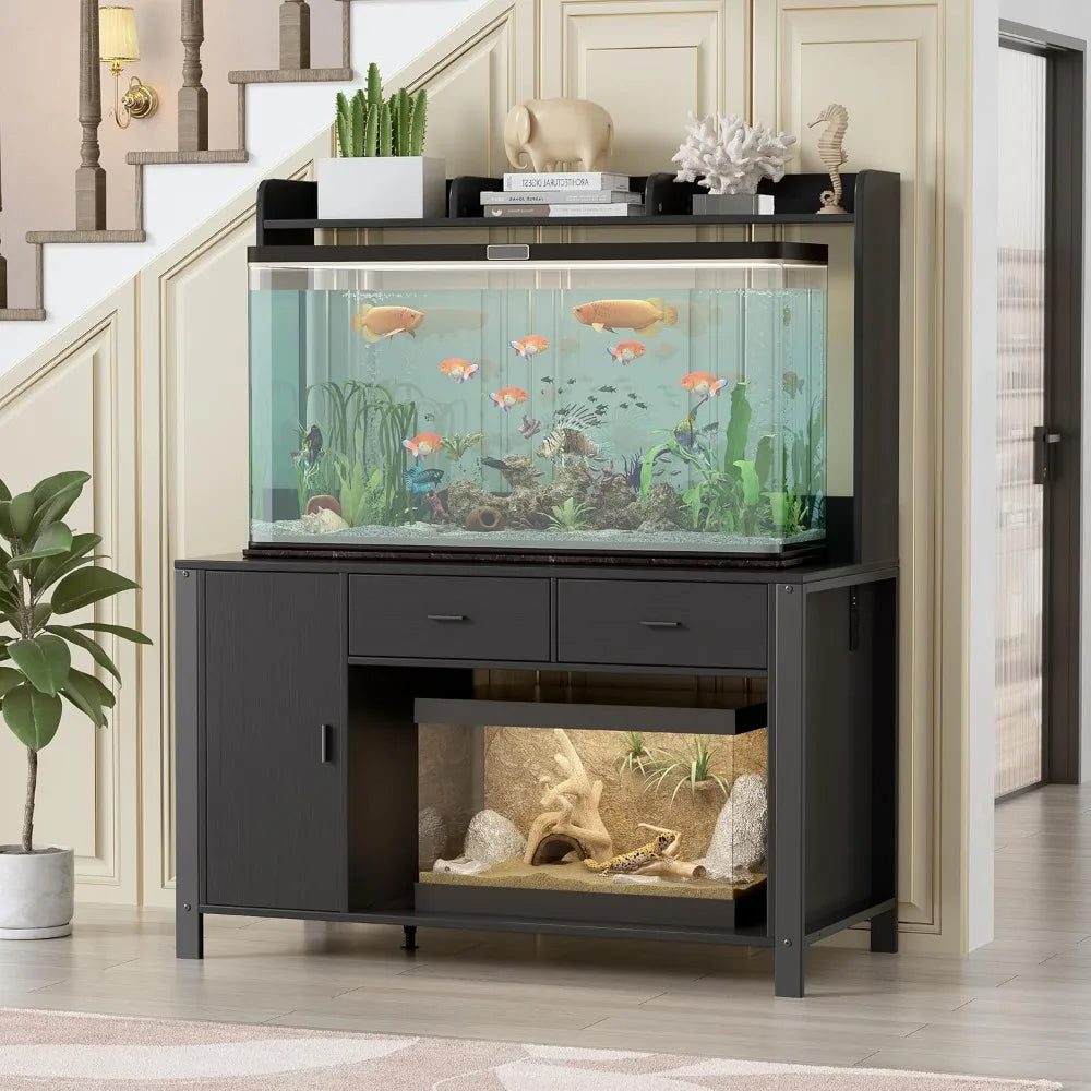 Reptile Tank Enclosure Stand With LED Lights Outlet Storage