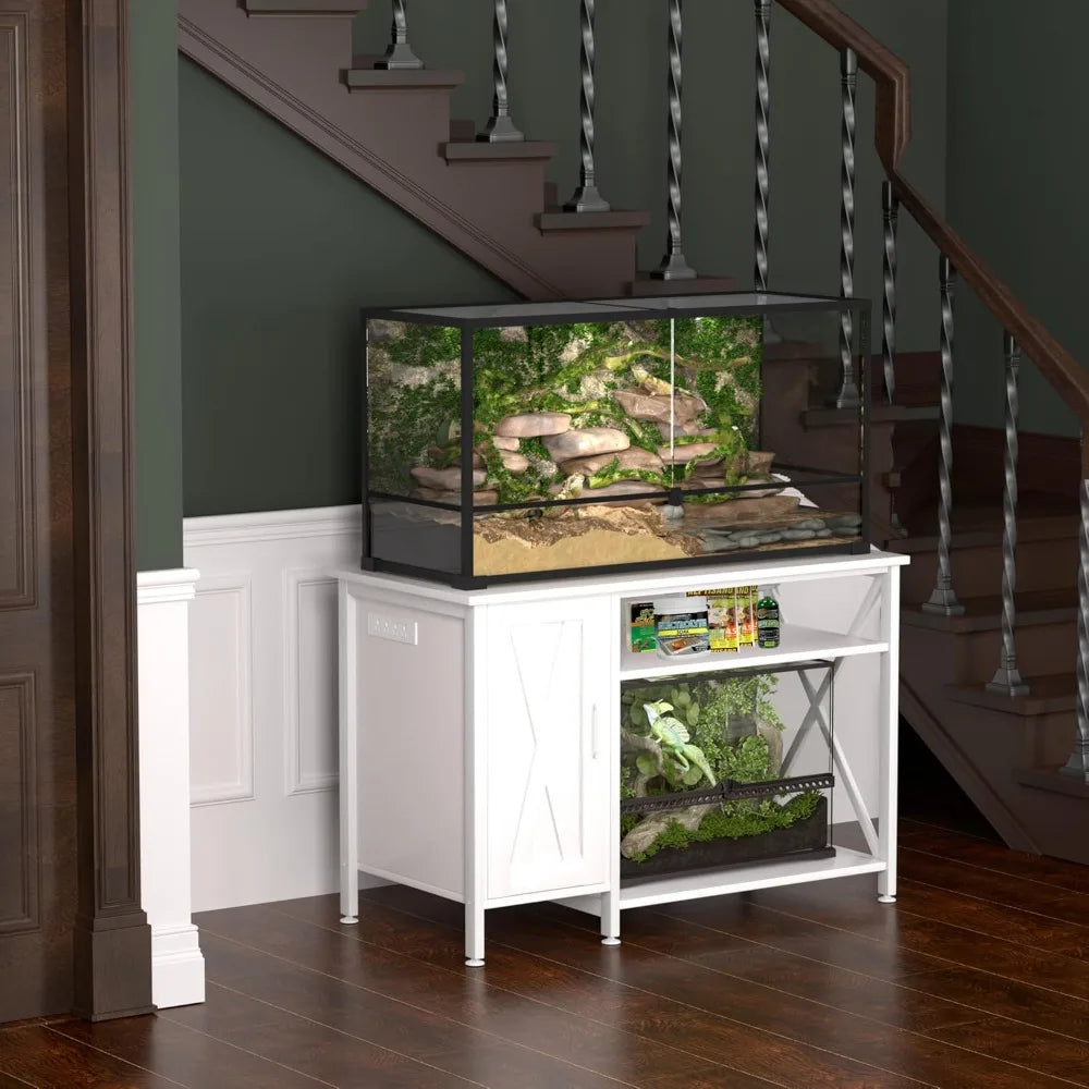 Reptile Tank Stand With Power Outlet And Storage Cabinet