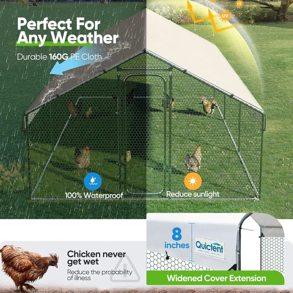 Metal Chicken Coop Run With Nesting Box And Weatherproof Roof