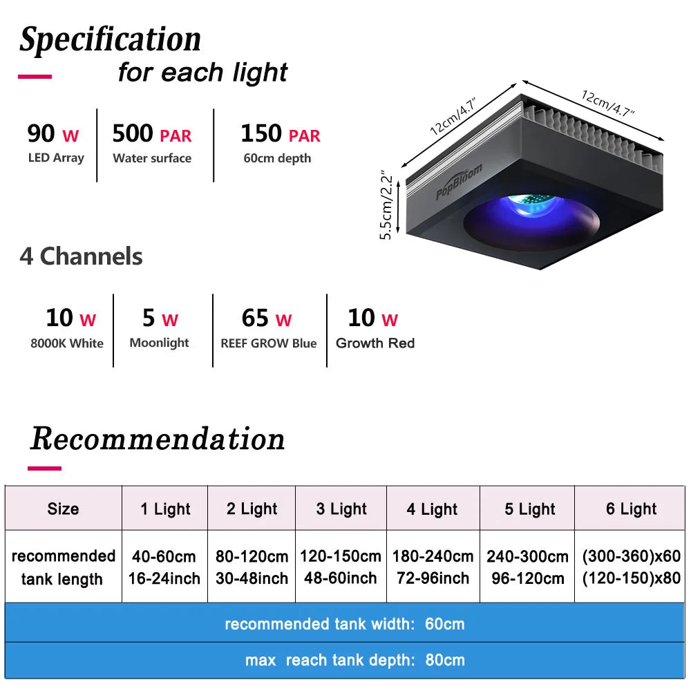PopBloom 24-hour full-spectrum LED lighting for 40-60cm aquariums Aquarium decoration and aquatic plant growth lamp
