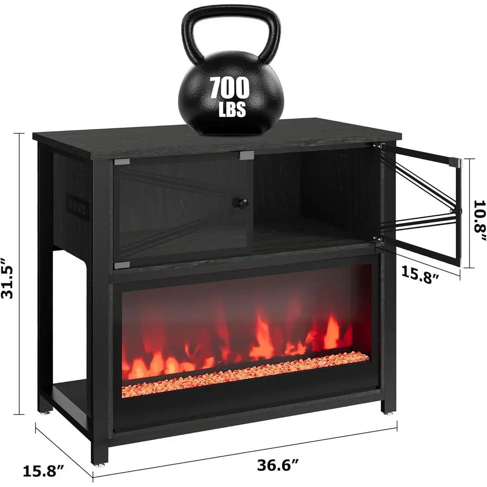 Modern Glass Doors Aquarium Stand With LED Flame Lights