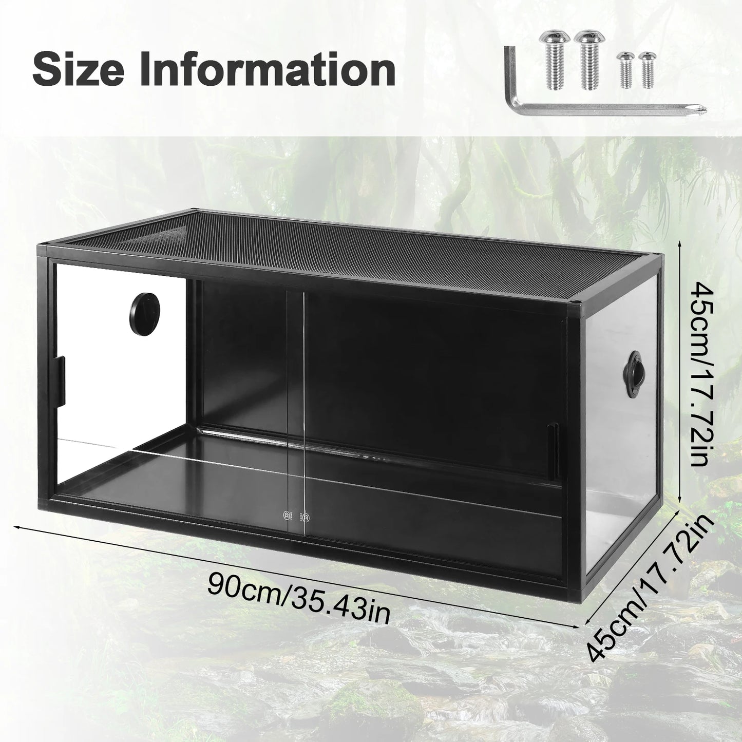 Shunmaii Reptile Terrarium with Sliding Door and Mesh Top