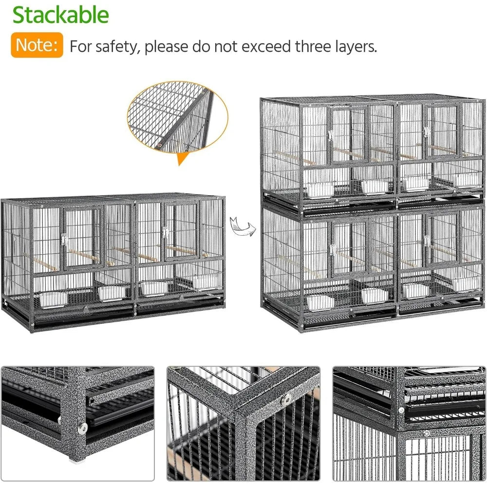 Double Story Divided Breeder Bird Cage for Small Parrots Parakeets Canaries Cockatiels Lovebirds Finches Budgies Quaker, Black