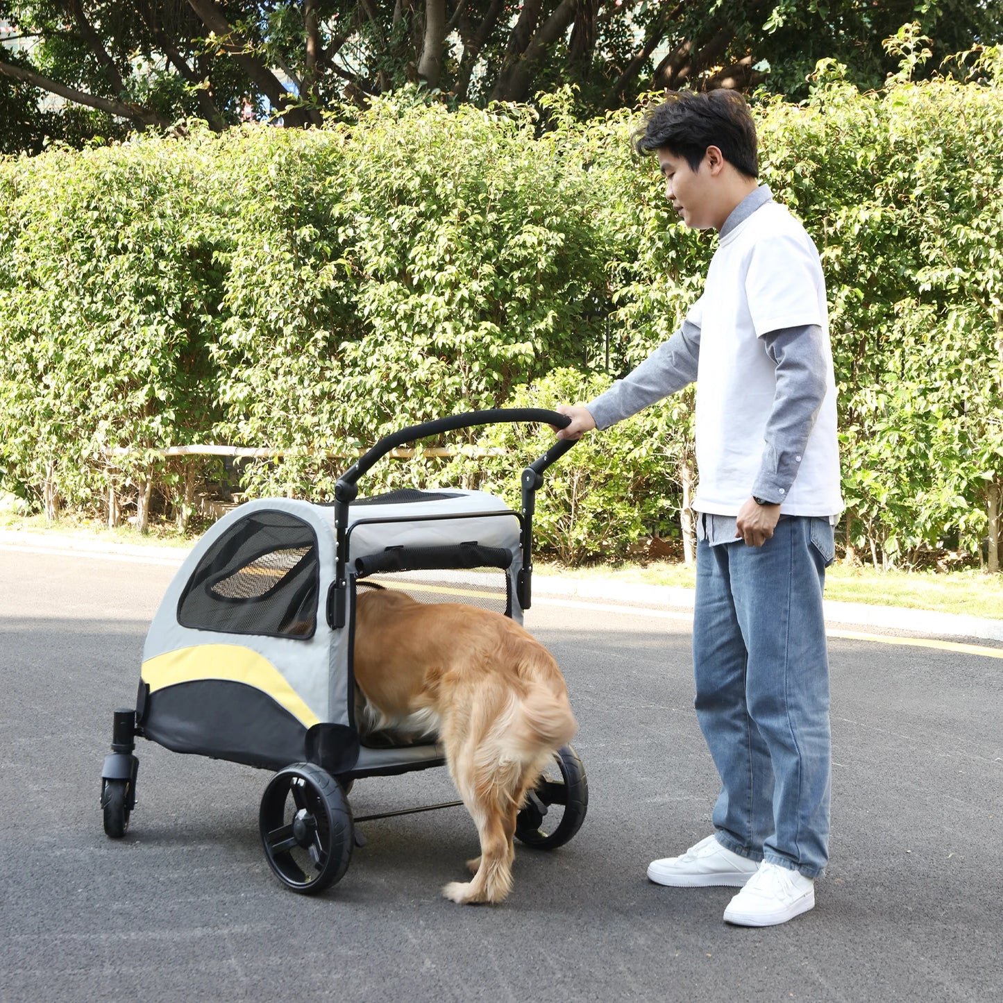 Portable Dog Stroller 4 Wheels Foldable Travel Carrier