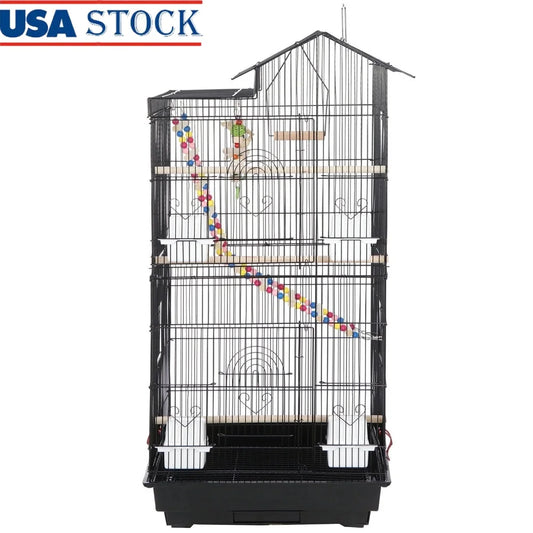 XMSJ Parrot Cage With Wheels 4 Feeder Doors Removable Tray