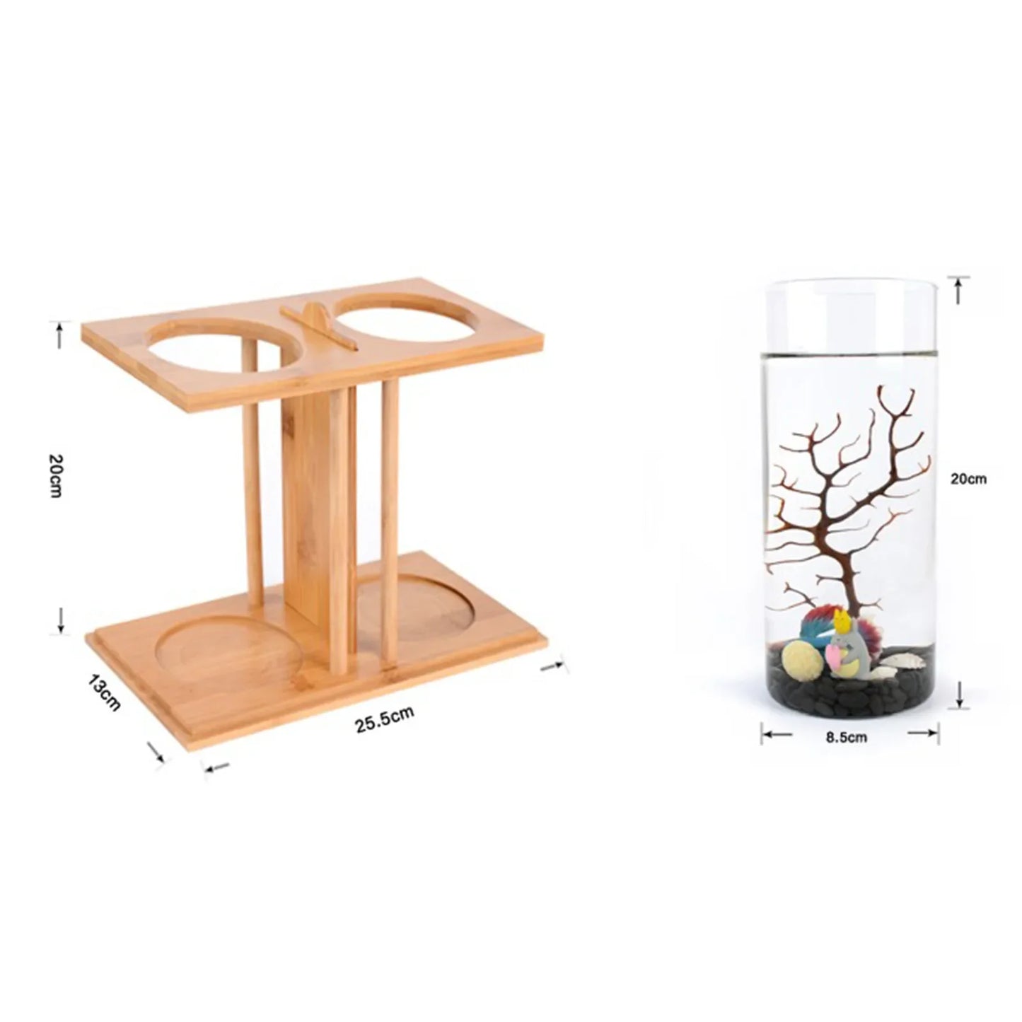 Bamboo Wood Ecological Fish Tank Dual Glass Desktop Mini Aquarium