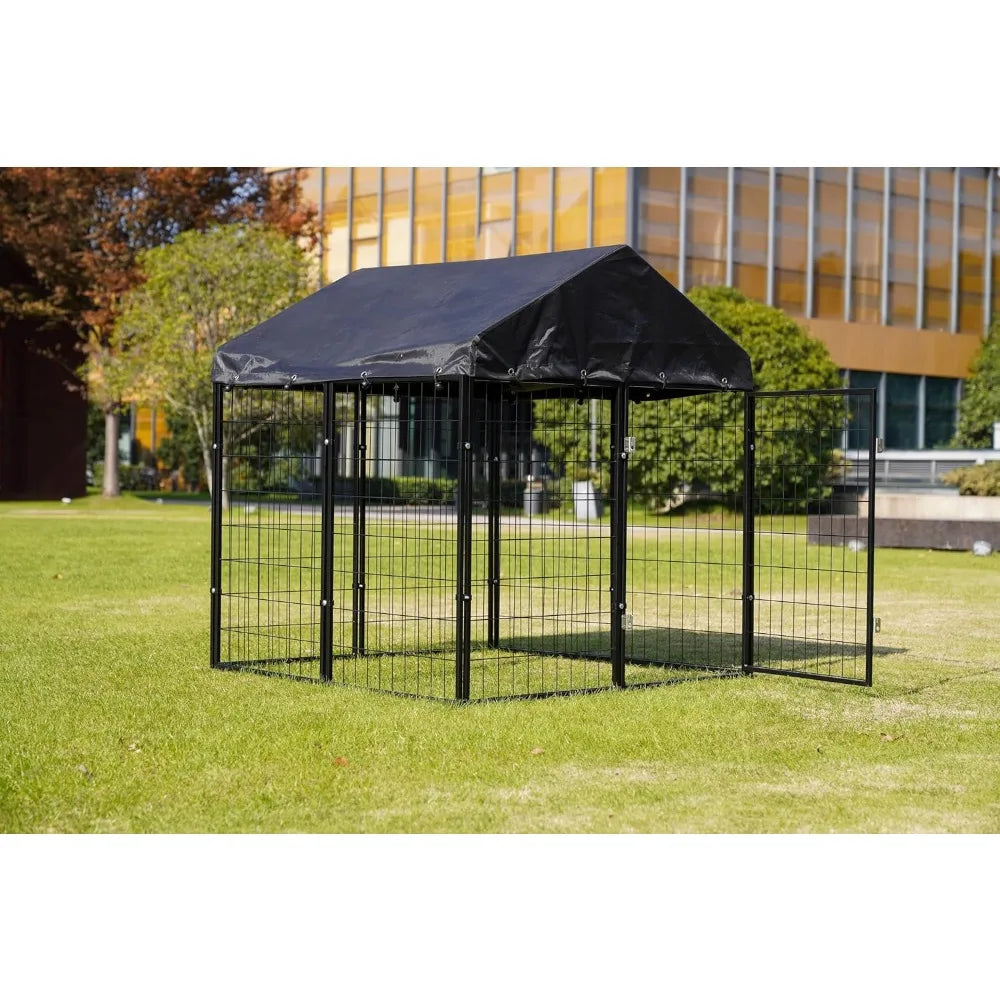 Large Outdoor Dog Enclosure, Heavy Duty Dog Cage with Roof, Galvanized Steel Dog Kennel Fence with Double Safety Locks (50x48x54