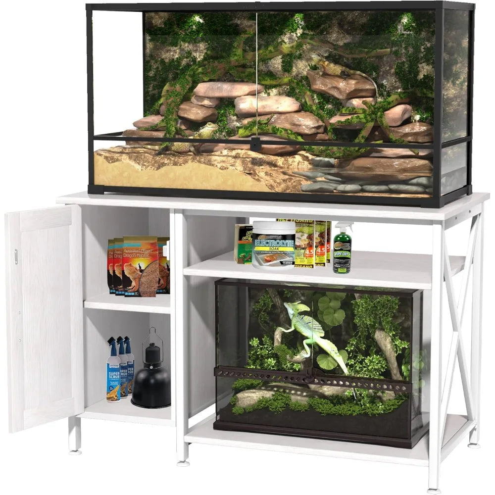 Reptile Tank Stand With Power Outlet And Storage Cabinet