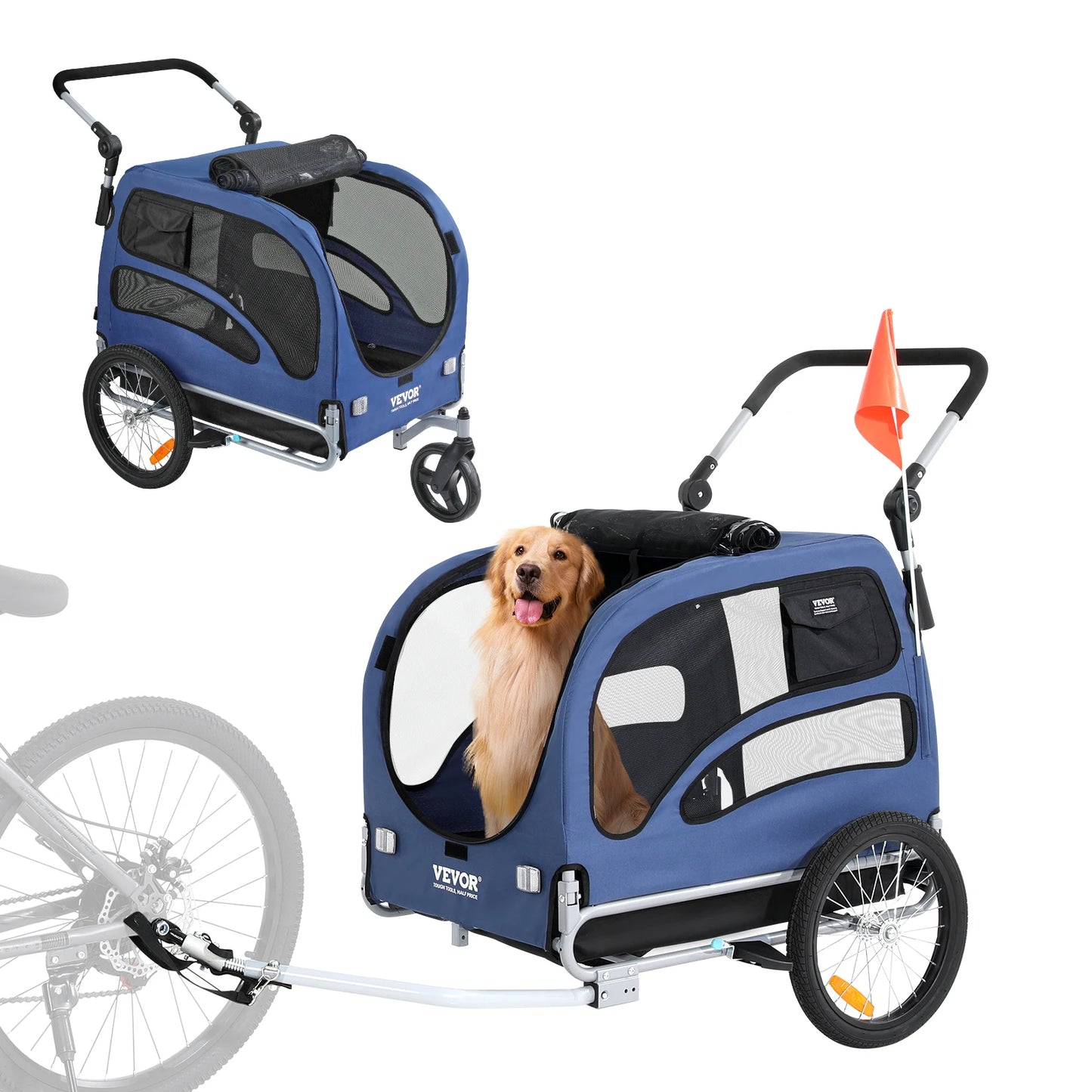 SucceBuy 2-In-1 Dog Bike Trailer Stroller Carrier For Travel With Wheels