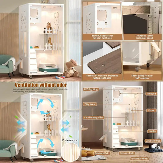 Closure Indoor Multi Level Cat Tree With Wheels Scratching Post