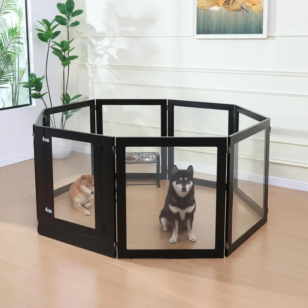 Clear Acrylic Dog Playpen, Transparent Pet Pen, Metal Frame Easy Assemble Kennel Enclosure, Ideal for Small to Medium