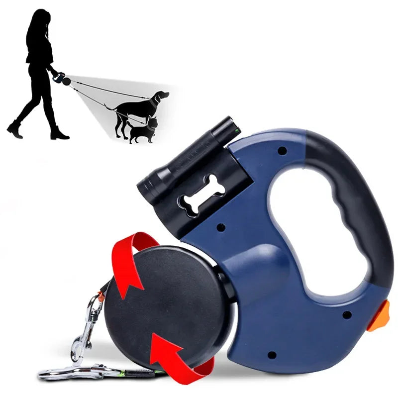 NONECN 3in1 Retractable Dog Leash With Flashlight And Bag Dispenser