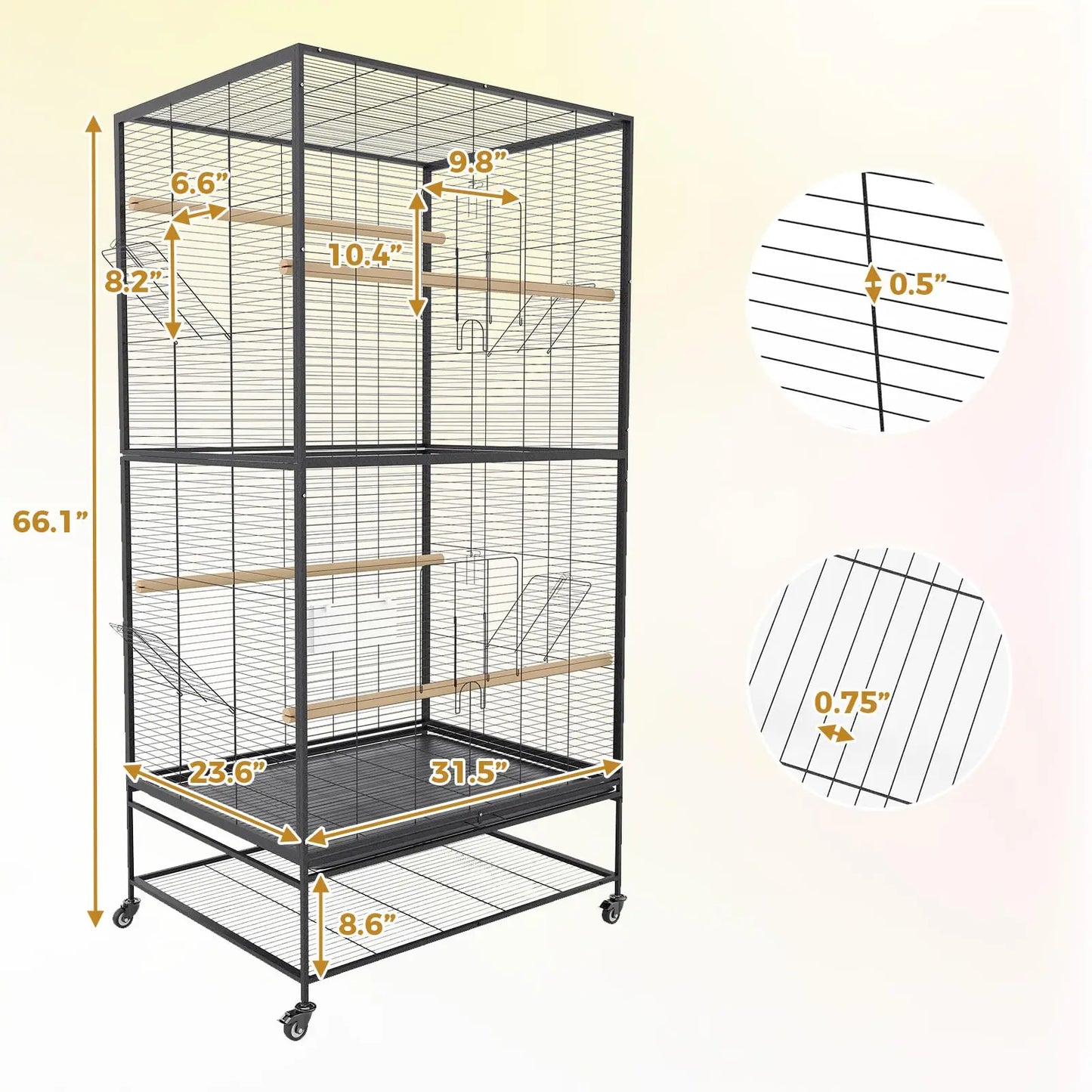 61" Large Bird Cage, Metal Fight Cage with Play Top, Rolling Stands, Feed Bowls, Wide Tall Parrot Cage for Parakeets, Conures, C