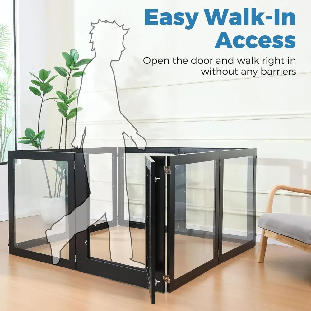 Clear Acrylic Dog Playpen, Transparent Pet Pen, Metal Frame Easy Assemble Kennel Enclosure, Ideal for Small to Medium