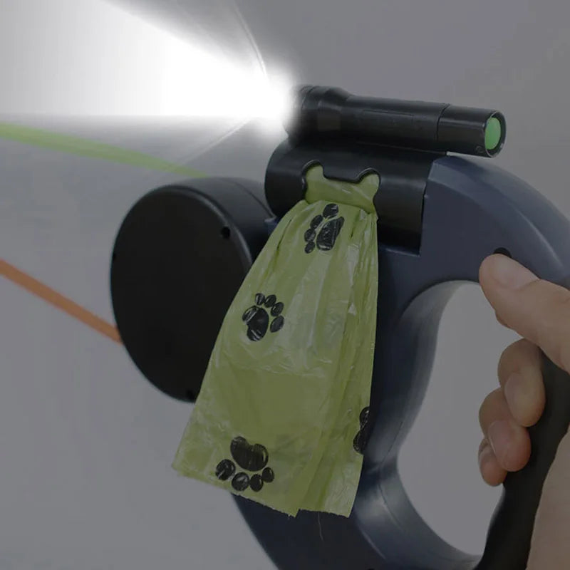 NONECN 3in1 Retractable Dog Leash With Flashlight And Bag Dispenser
