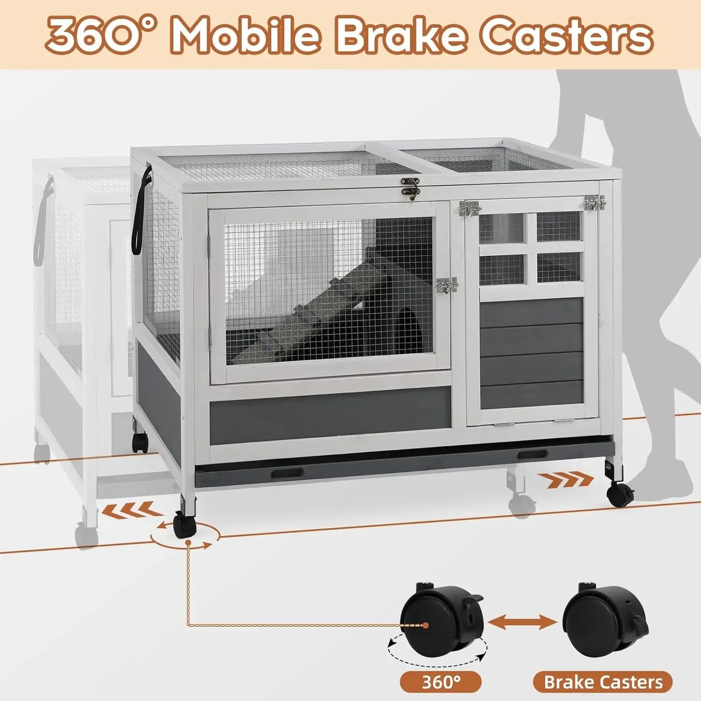 XMSJ Rabbit Hutch Leak Proof Cage With Urine Guards Wheels Tray