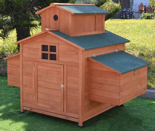 XMSJ Deluxe Wood Chicken Coop With 6 Nesting Boxes Backyard