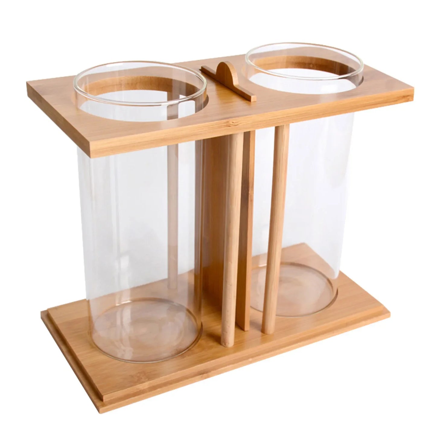 Bamboo Wood Ecological Fish Tank Dual Glass Desktop Mini Aquarium