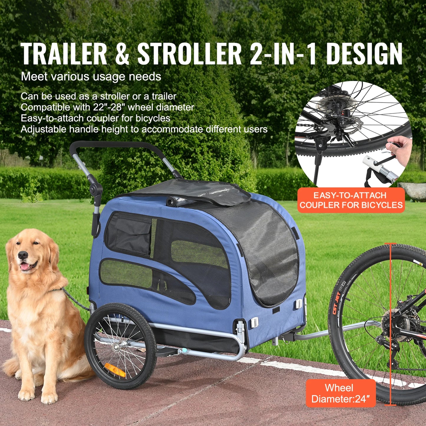 SucceBuy 100 Lbs 2 in 1 Dog Bike Trailer and Pet Stroller Carrier