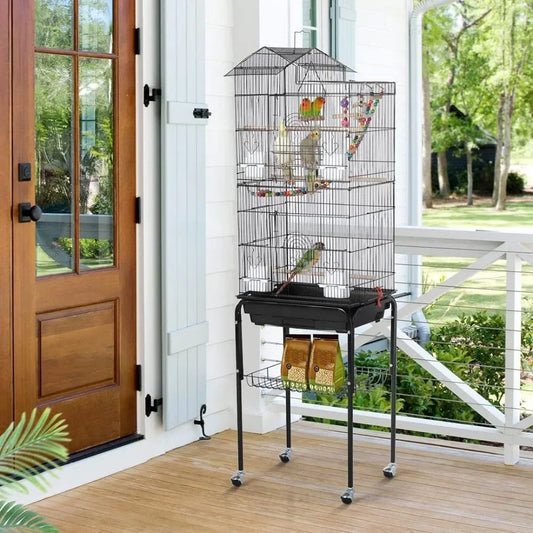 High Concerned Bird Cage Open Top With Detachable Rolling Stand