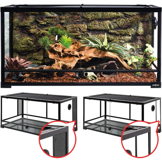 Reptile Glass Enclosure With Dual Mesh Sides And Hinged Door