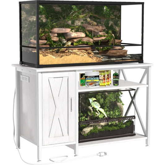 Reptile Tank Stand With Power Outlet And Storage Cabinet