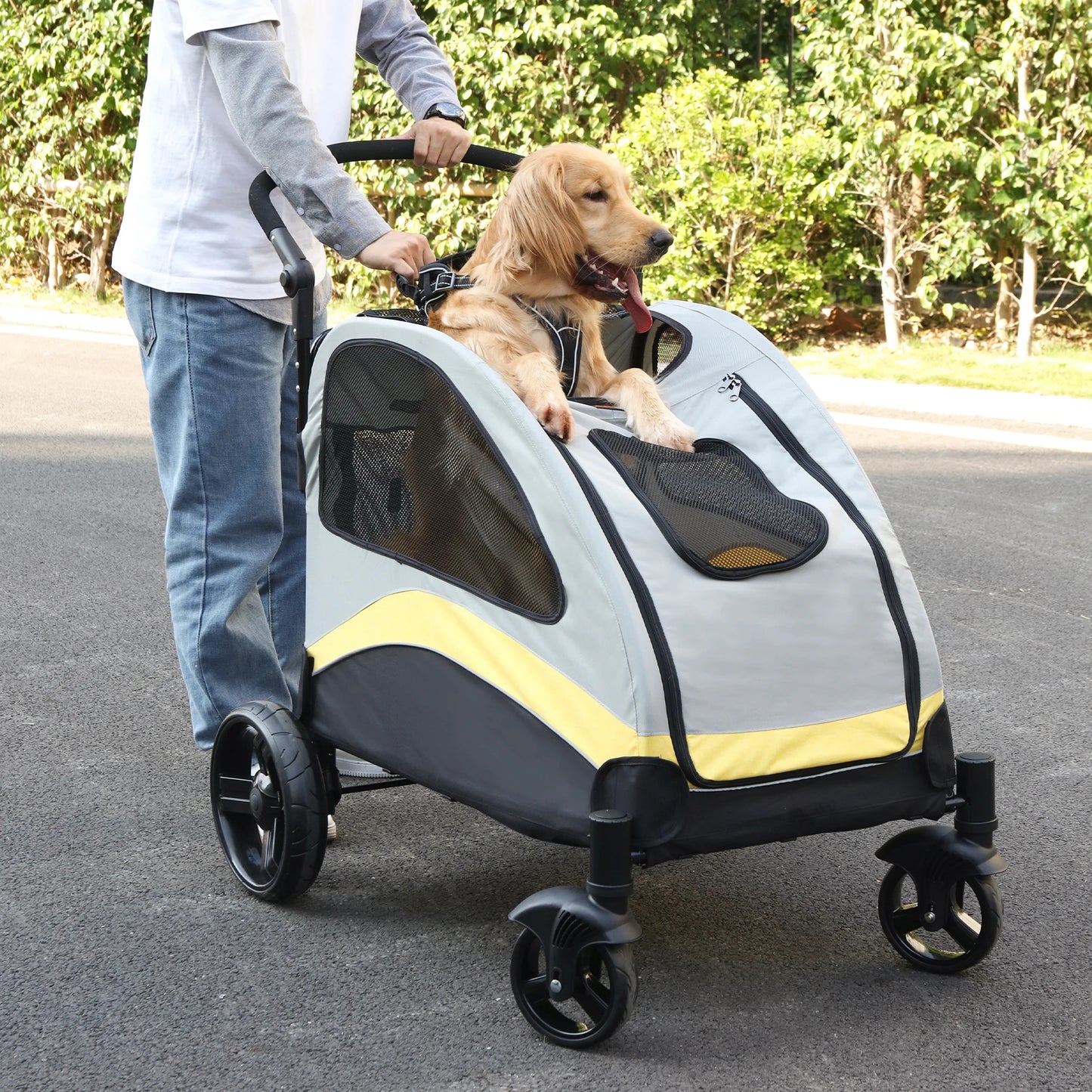 Portable Dog Stroller 4 Wheels Foldable Travel Carrier