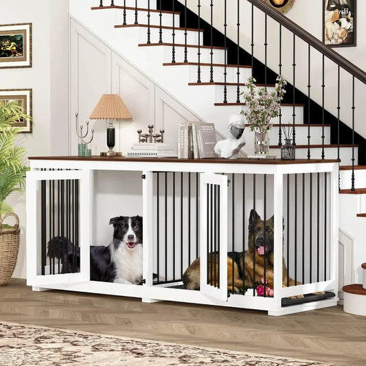 Angduo Wood Dog Crate Furniture Kennel With Divider And Trays Indoor
