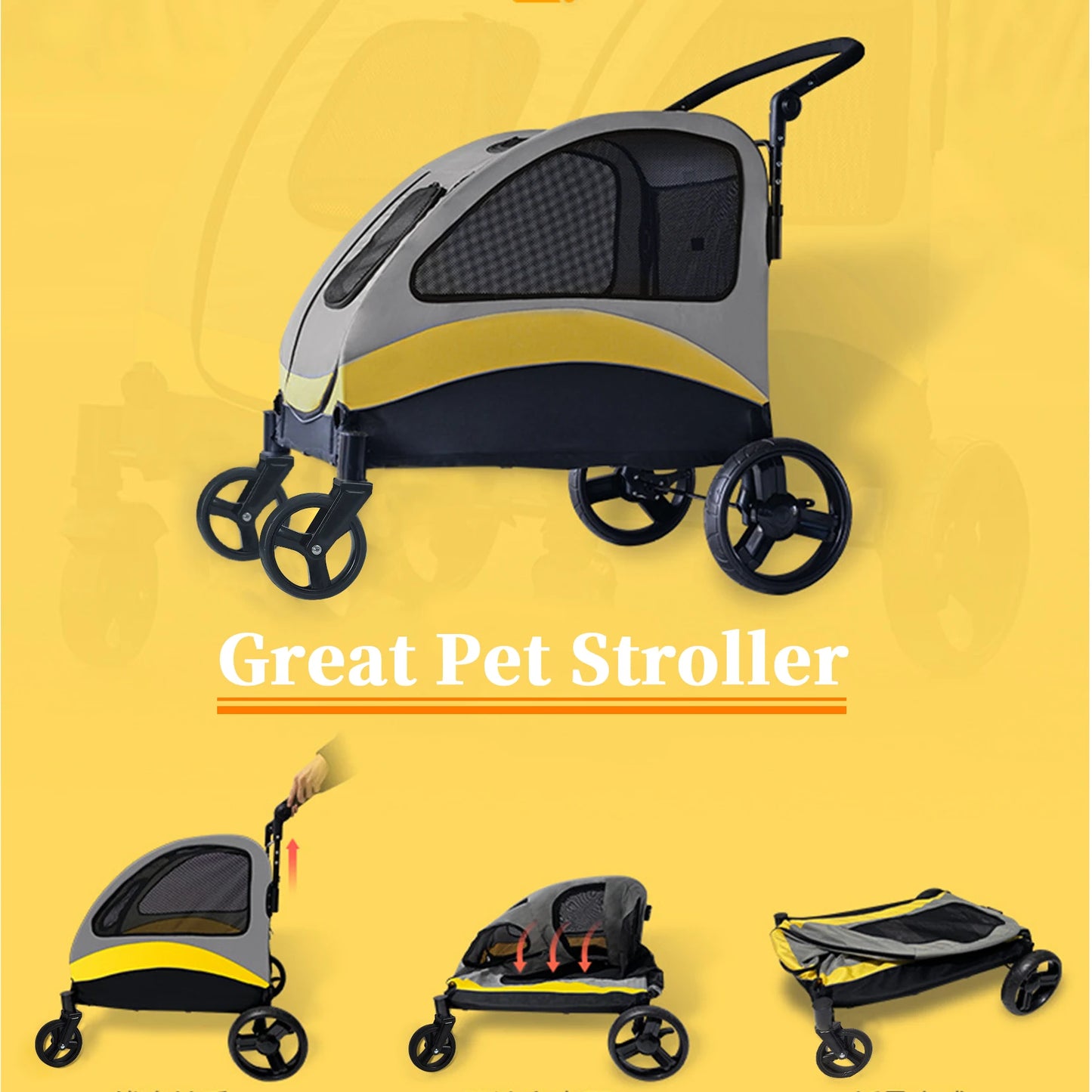 Portable Dog Stroller 4 Wheels Foldable Travel Carrier