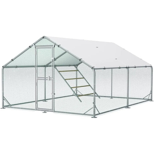 Farm Animals Metal Chicken Coop With Cover Outdoor Waterproof Run