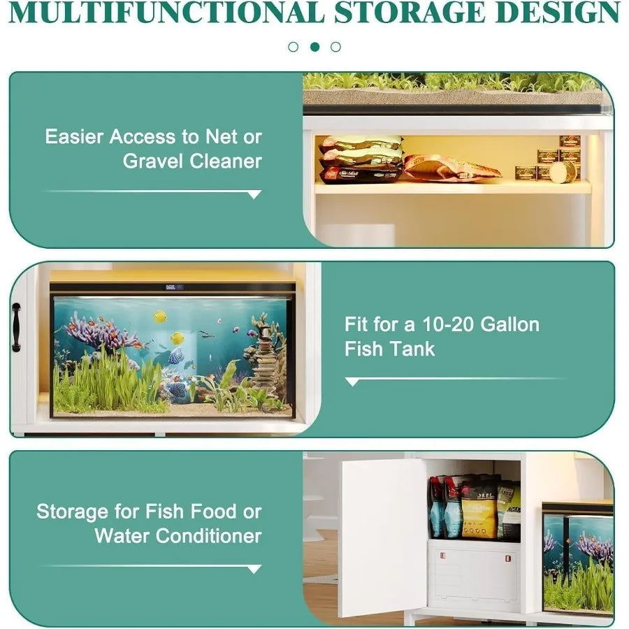Fish Tank Stand With LED Light And USB Charging Ports