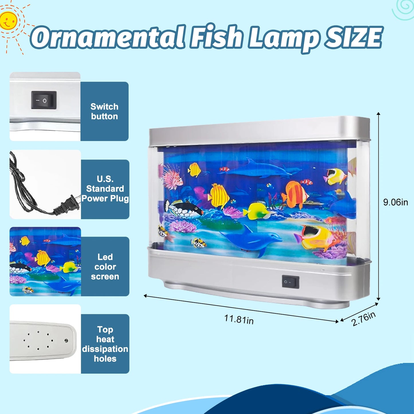 Artificial Aquarium Lamp With Moving Fish Imagery Decorative