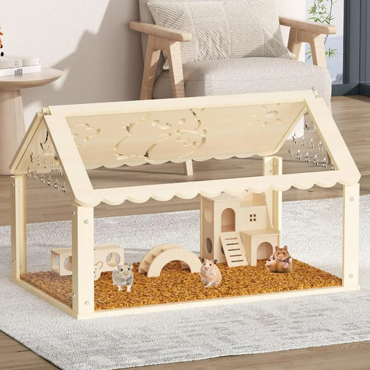 Hign-concerned Wooden And Acrylic Multilevel Hamster Cage Open Top