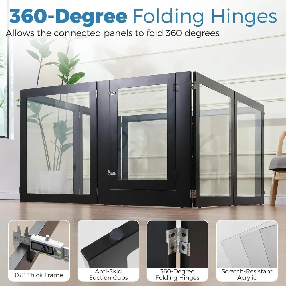 Clear Acrylic Dog Playpen, Transparent Pet Pen, Metal Frame Easy Assemble Kennel Enclosure, Ideal for Small to Medium