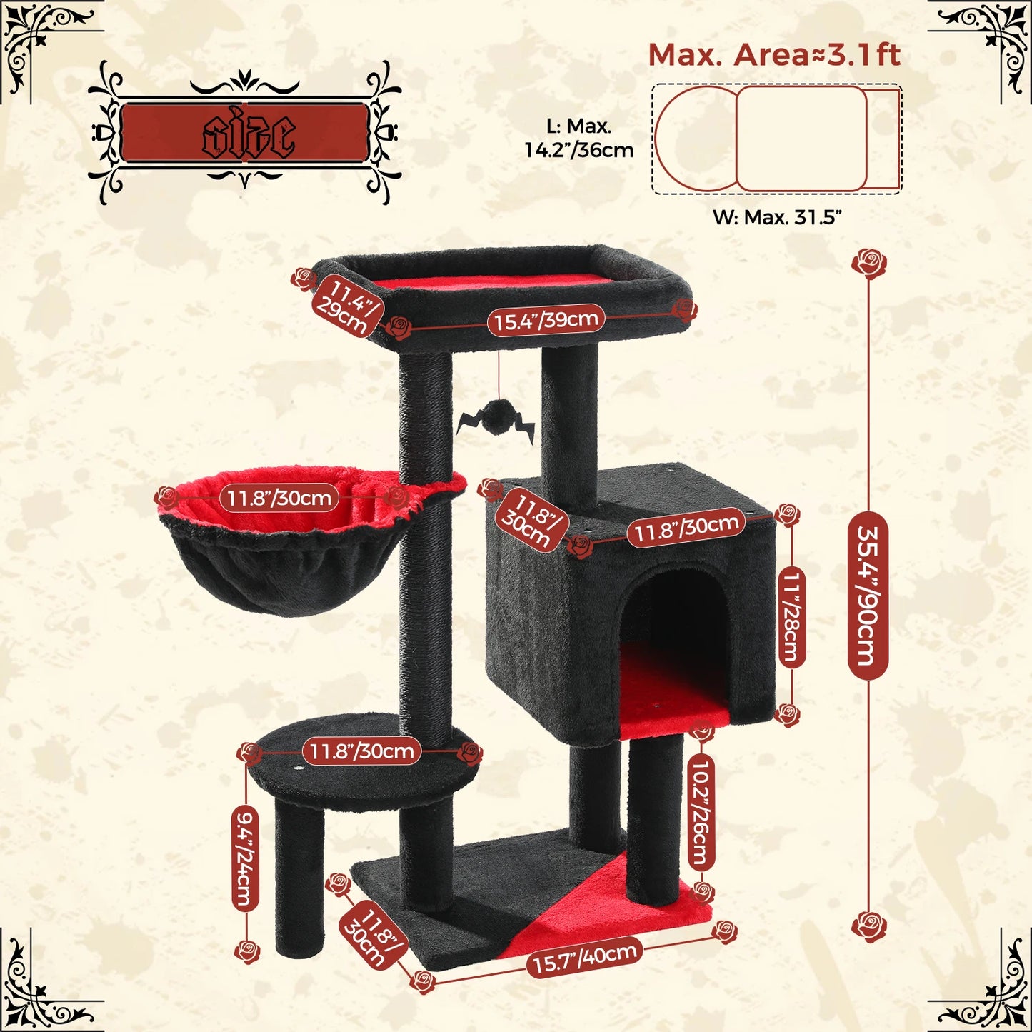 PEQULTICN 90cm Cat Tree With Scratching Post And Spacious Top Bed