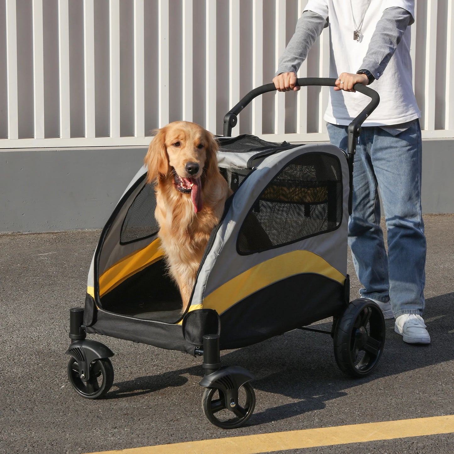 Portable Dog Stroller 4 Wheels Foldable Travel Carrier